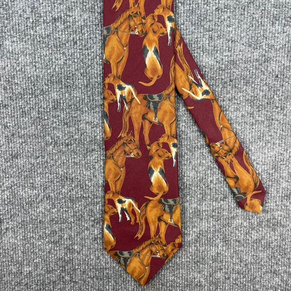 Robert Talbott Tie 4" X 57" Poplin Wool/Silk Blend Horse and Dog Hand Sewn - Picture 1 of 11